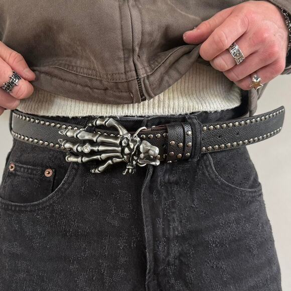 y2k style gothic skeleton hand western design belt - Picture 3 of 7